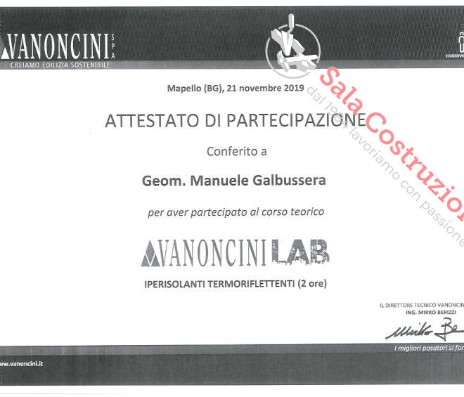 certificato corso termico vanoncini sala costruzioni